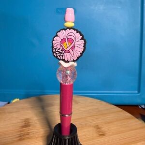 Pink Floral Breast Cancer Awareness Beaded Pen